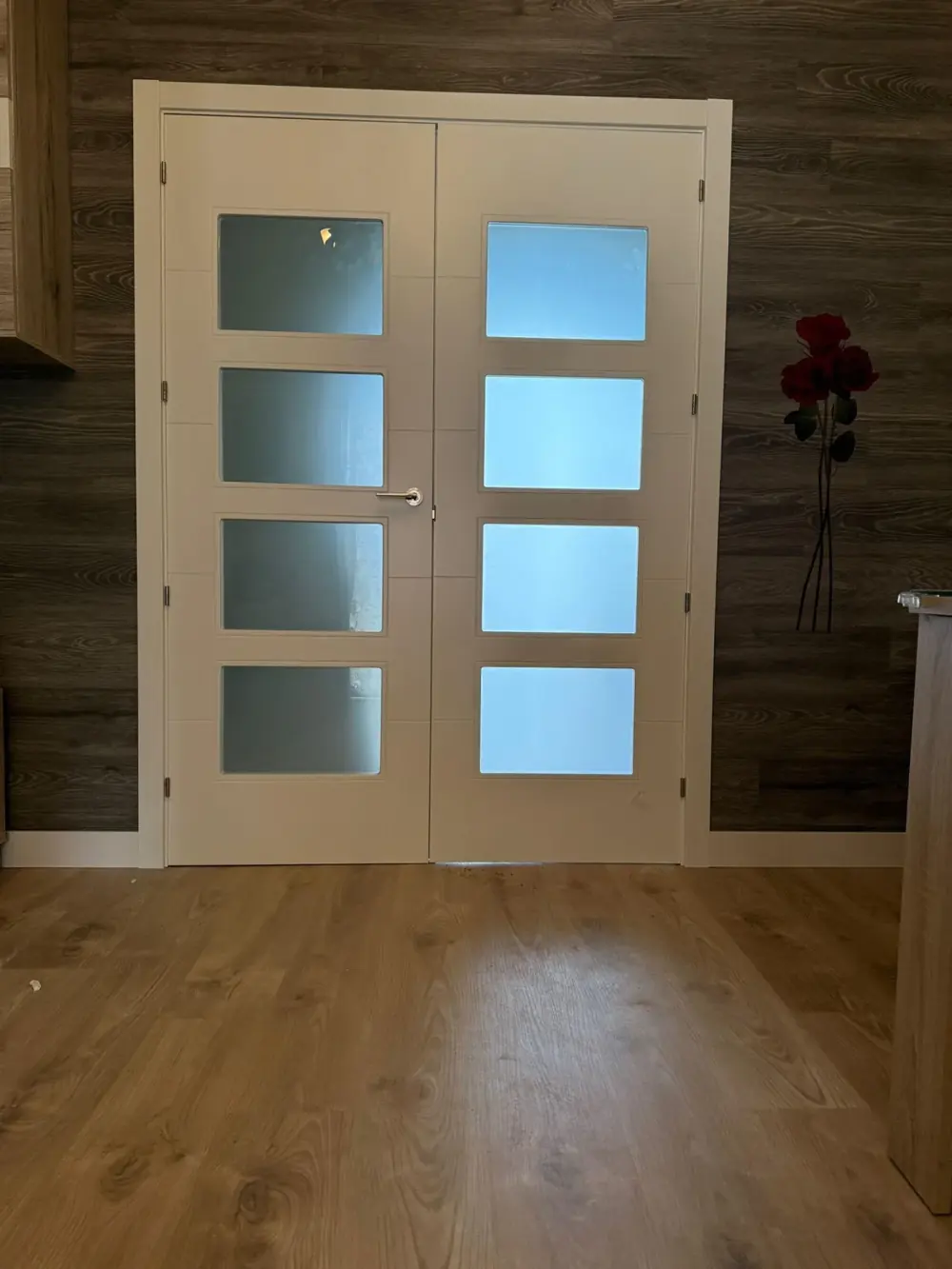 Puerta doble lacada con cristaleras